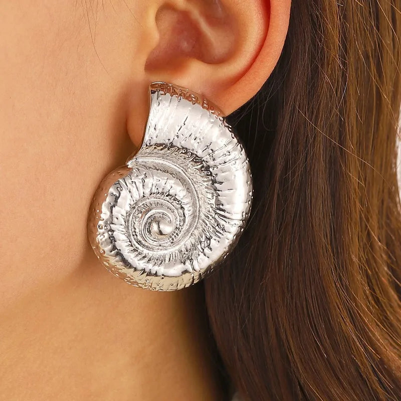 Fashionable Summer Vacation Ocean Conch Ear Studs Necklace for Women Trendy Beach Party Exaggerated Bohemian Jewelry Earrings