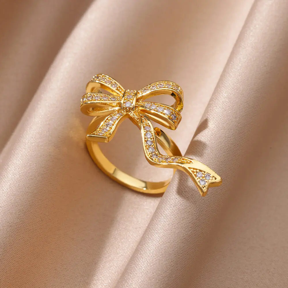 Fashion Luxury Zircon Butterfly Rings for Women Stainless Steel Open Finger Ring Trendy Wedding Party Aesthetic Jewelry Gift