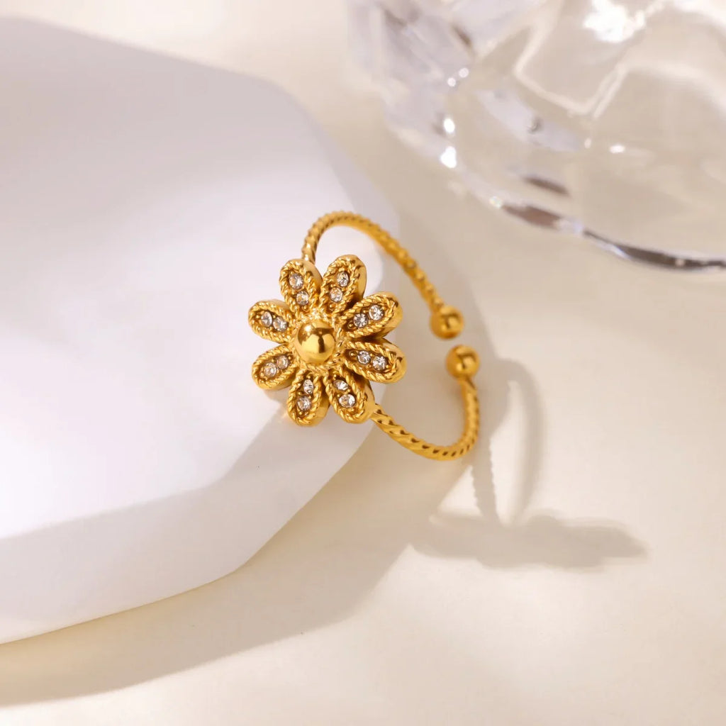Luxury Zircon Geometric Rings For Women Stainless Steel Gold Color Open Ring Trendy Wedding Party Aesthetic Jewerly Gift Femme