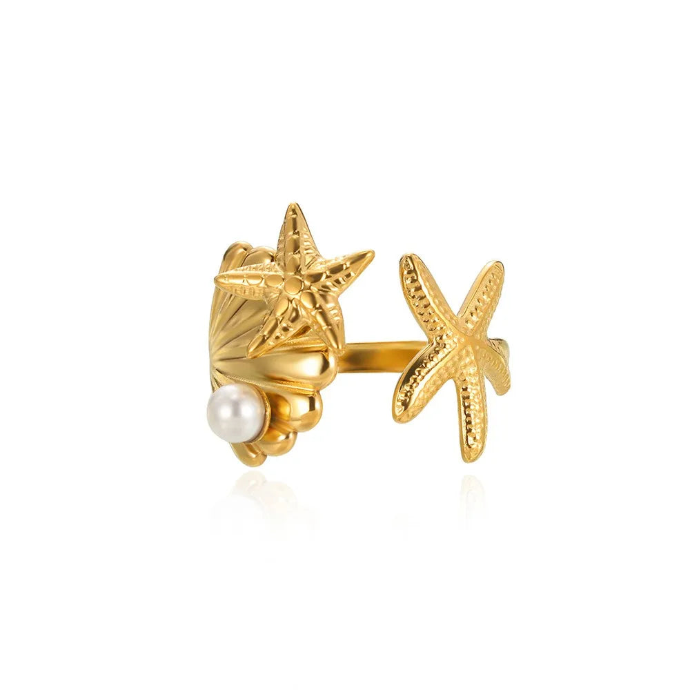 Stainless Steel Starfish Open Rings For Women Gold Color  Geometric Adjustable Ring Wedding Party Fashion Jewerly Gift anillos