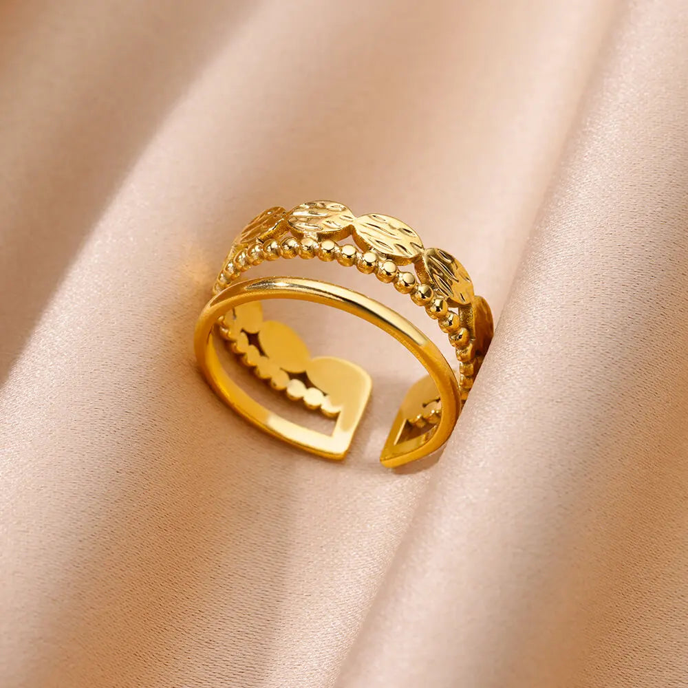 Gold Color Stainless Steel Multi Layer Rings for Women Hollow out Open Finger Ring Fashion Wedding Party Jewelry Gift 2024 New