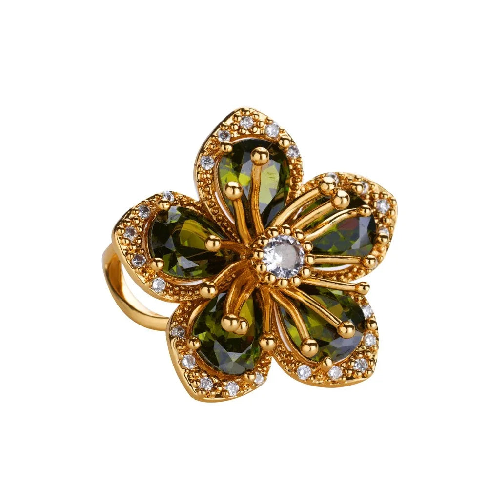 Pink Zircon Flower Rings for Women Gold Color Stainless Steel Ring 2025 Trend Elegant Floral Luxury Aesthetic Jewelry anillos