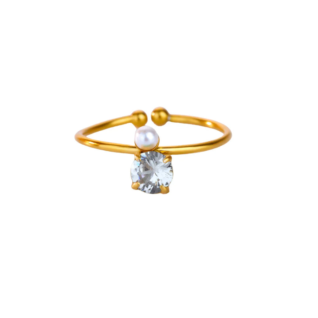 Stainless Steel Four Leaf Clover Rings For Women Gold Color Zircon Opening Couple Ring Aesthetic Wedding Bohemian Jewelry Gift