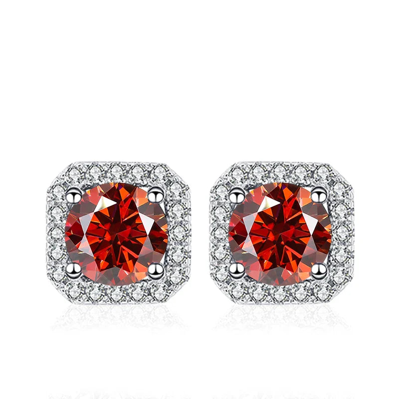 NeeTim 0.5ct 1ct Pink Moissanite Studs Earrings for Women 925 Sterling Silver Black Blue Grey Sparkling Lab Diamond Stud Earring