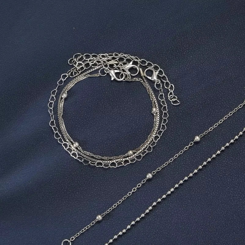 5 Pcs Set Silver Color Chain Bead Bracelets for Women Simple Elegant Vacation Beach Party Casual Jewelry Versatile Daily Wear
