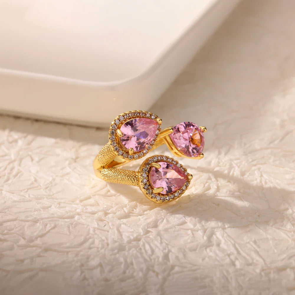 Luxury Colorful Zircon Rings For Women Fashion Gold Color Stainless Steel Open Finger Ring Wedding Party Aesthetic Jewelry Gift