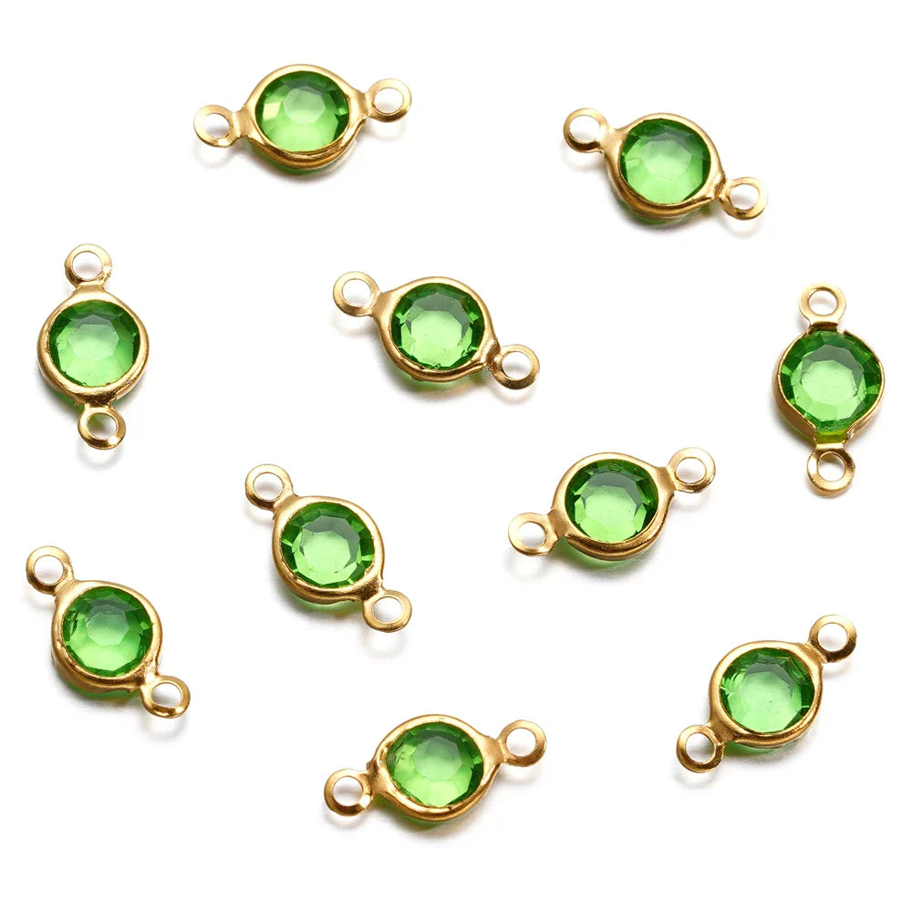 10pcs/lot Stainless Steel Crystal Round Double Ring Pendants for DIY Bracelet Necklace Beads Jewelry Making Accessories