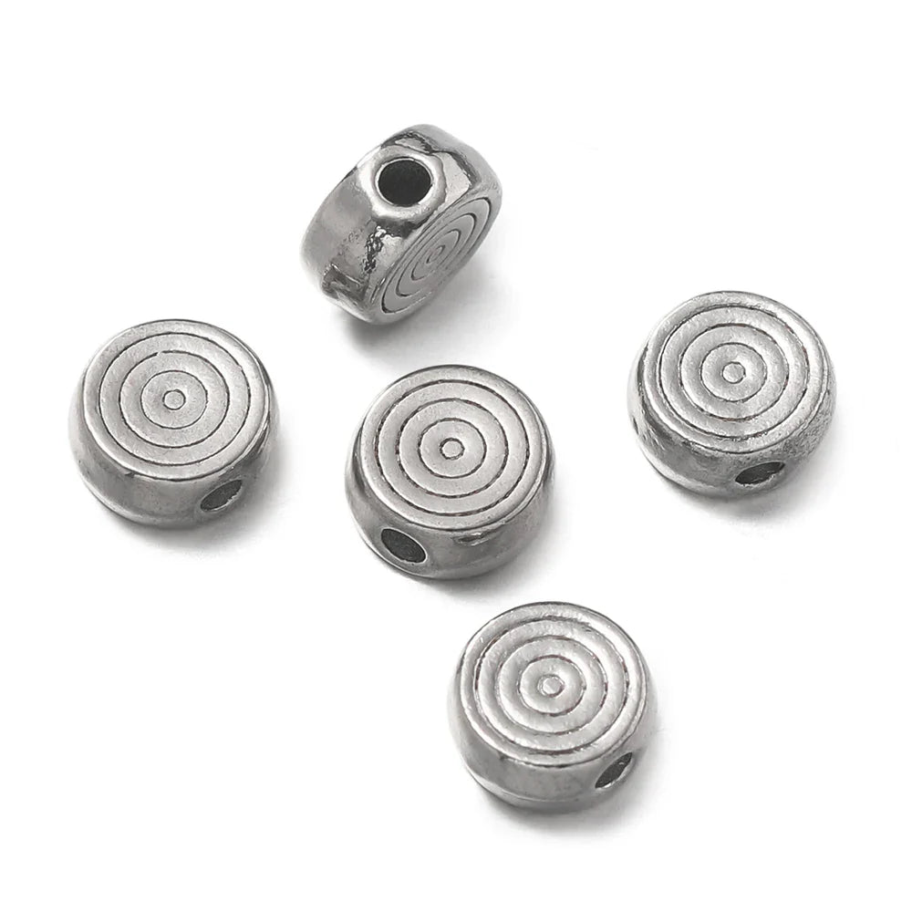 10Pcs/Pack Stainless Steel Various Shape Gold Steel Color Texture Spacer Beads for DIY Bracelet Jewelry Making Accessories