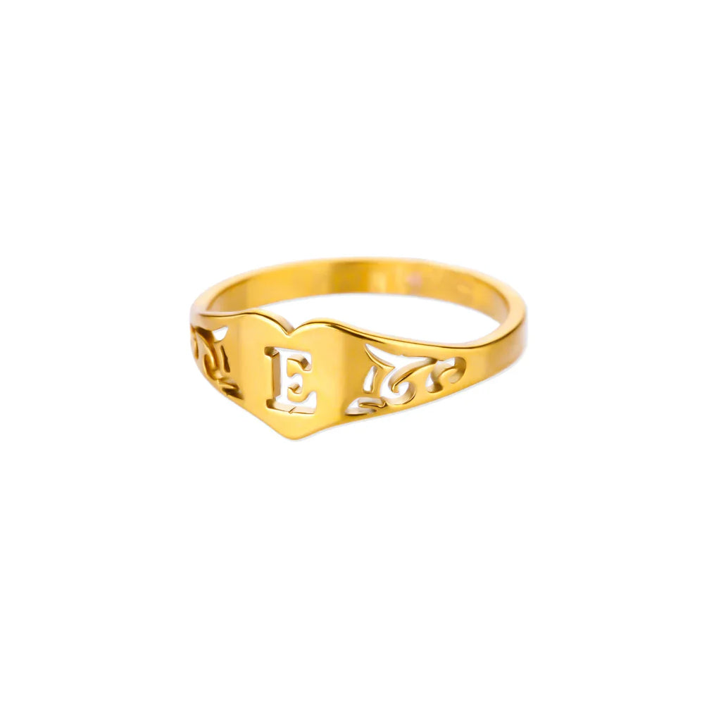 Fashion Hollow Initial Letter Heart Rings For Women Gold Color Stainless Steel A-Z Letter Ring Aesthetic Wedding Jewelry Gift