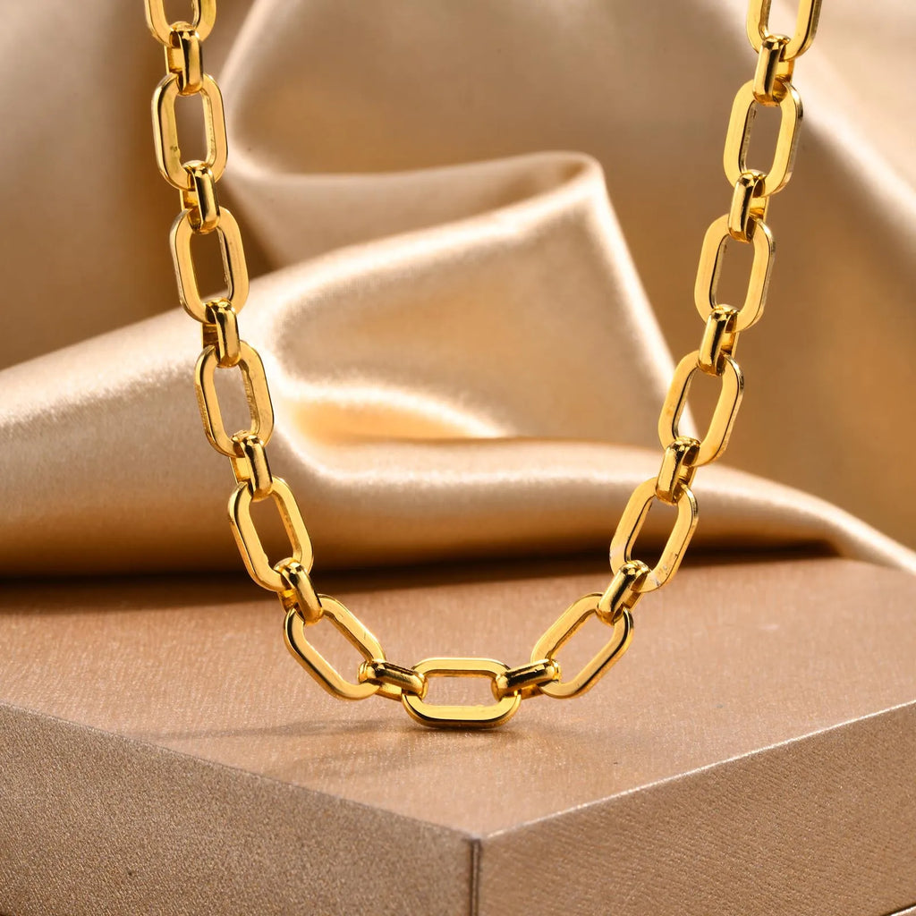 Chunky Gold Plated Link Necklace For Women, Stainless Steel Oval Thick Chain Choker Minimalist Jewelry