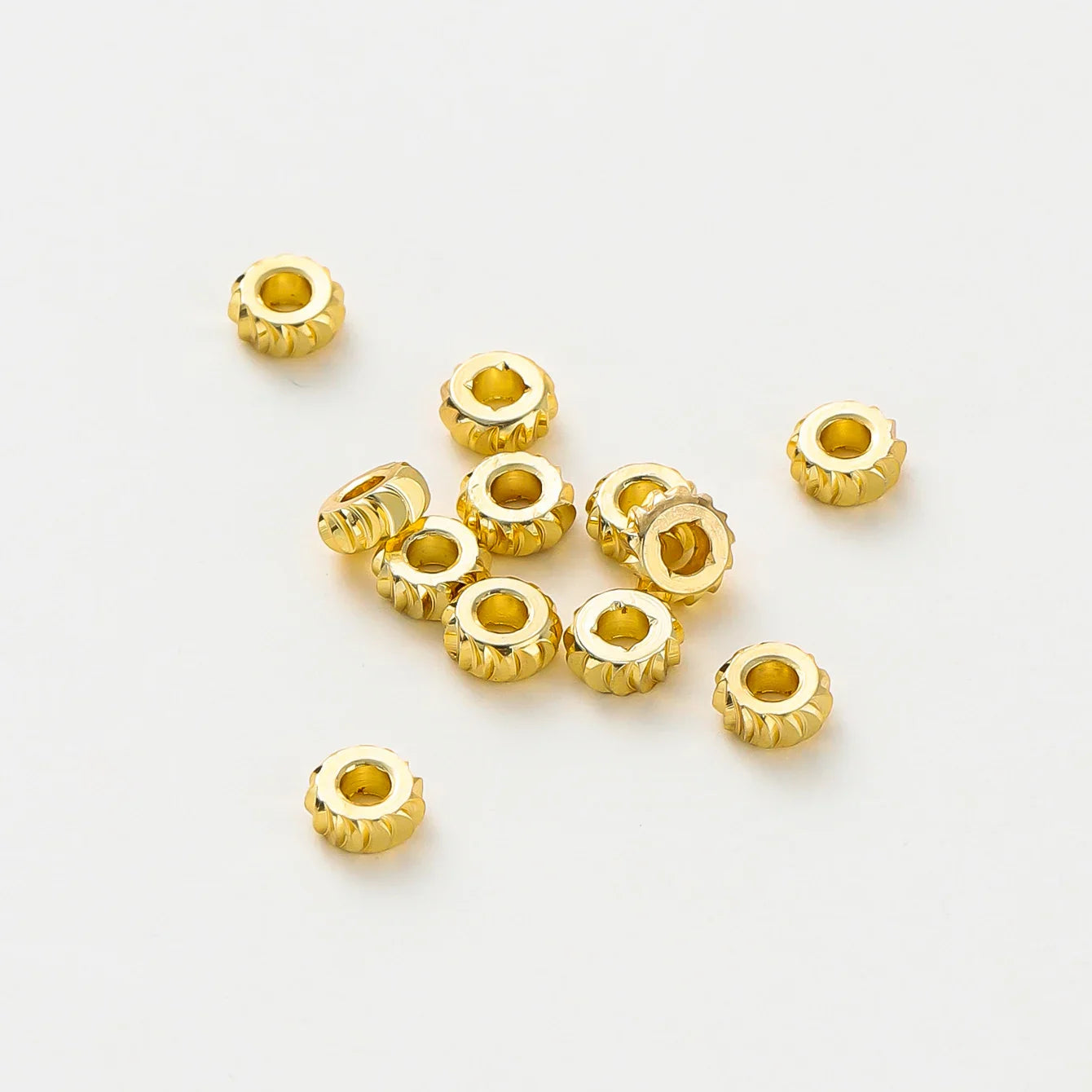 50pcs/lot 14K 18K Gold Color Fancy Wheel Metal Round Beads Necklace Bracelet Loose Spacer Beads For Jewelry Making Findings