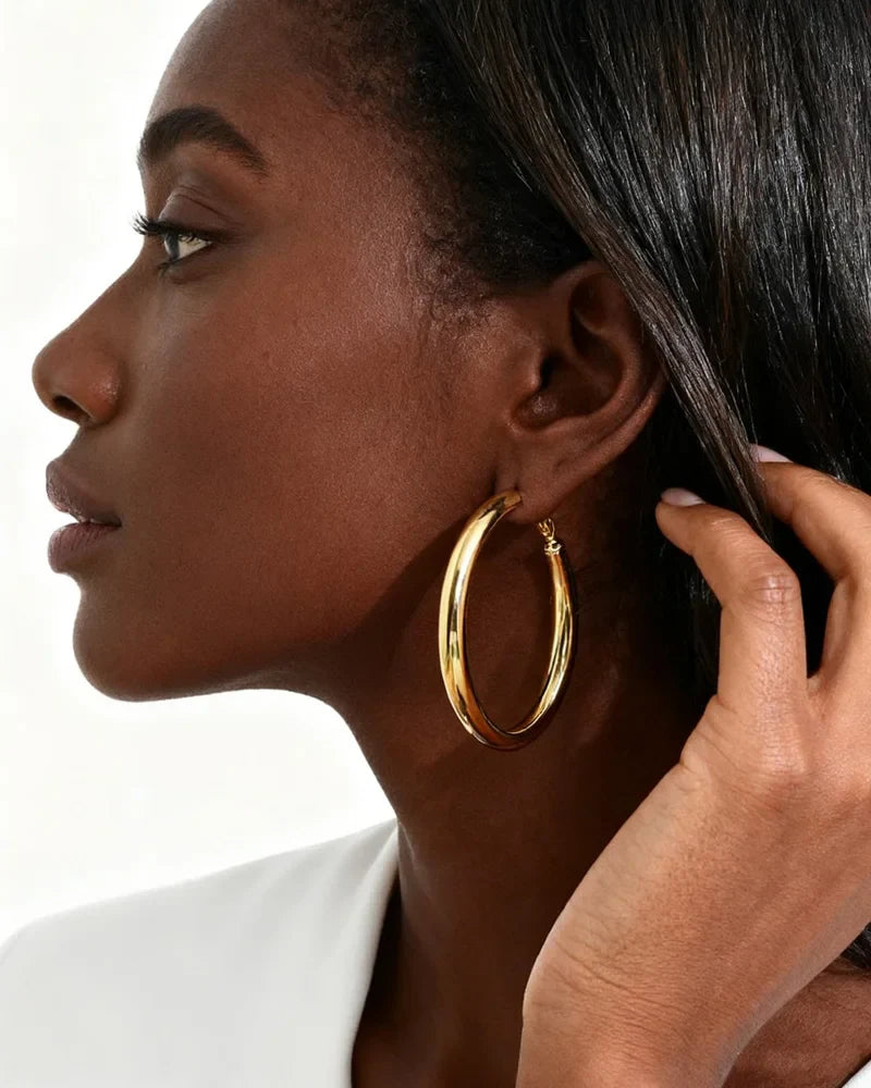 30/40/50mm Circle Hoop Earrings for Women, Classic Stainless Steel 18k Gold Plated Minimalist Jewelry Hypoallergenic