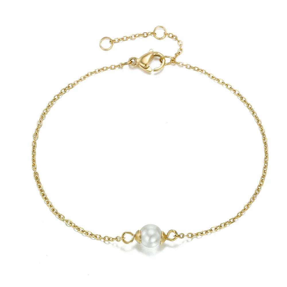 Minimalist Stainless Steel Bracelets for Women Sea Imitation pearls Bracelet Women Charm Bracelet Jewelry