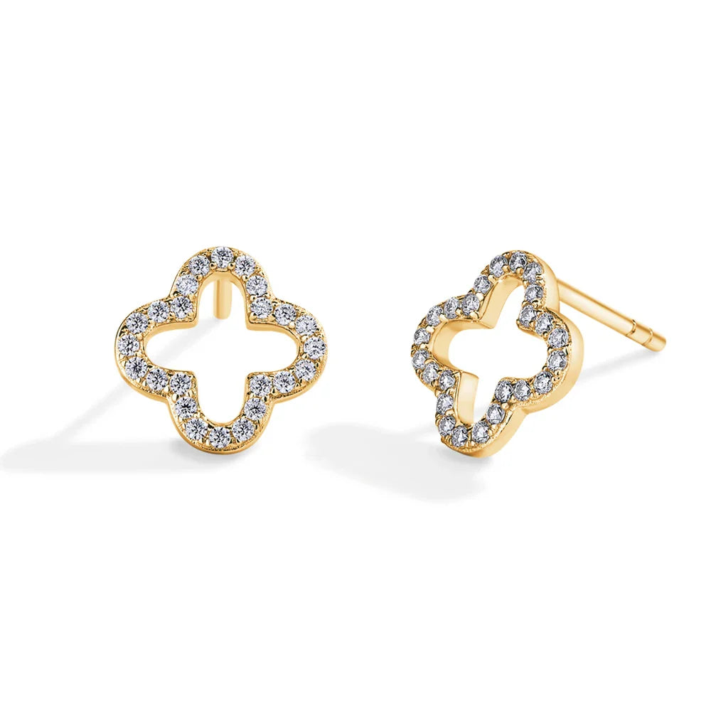 MINTYBOX S925 Sterling Silver Moissanite Diamond Stud Earrings for Women Clover 18k White Gold Plated Flower Wedding Fine Jewelr