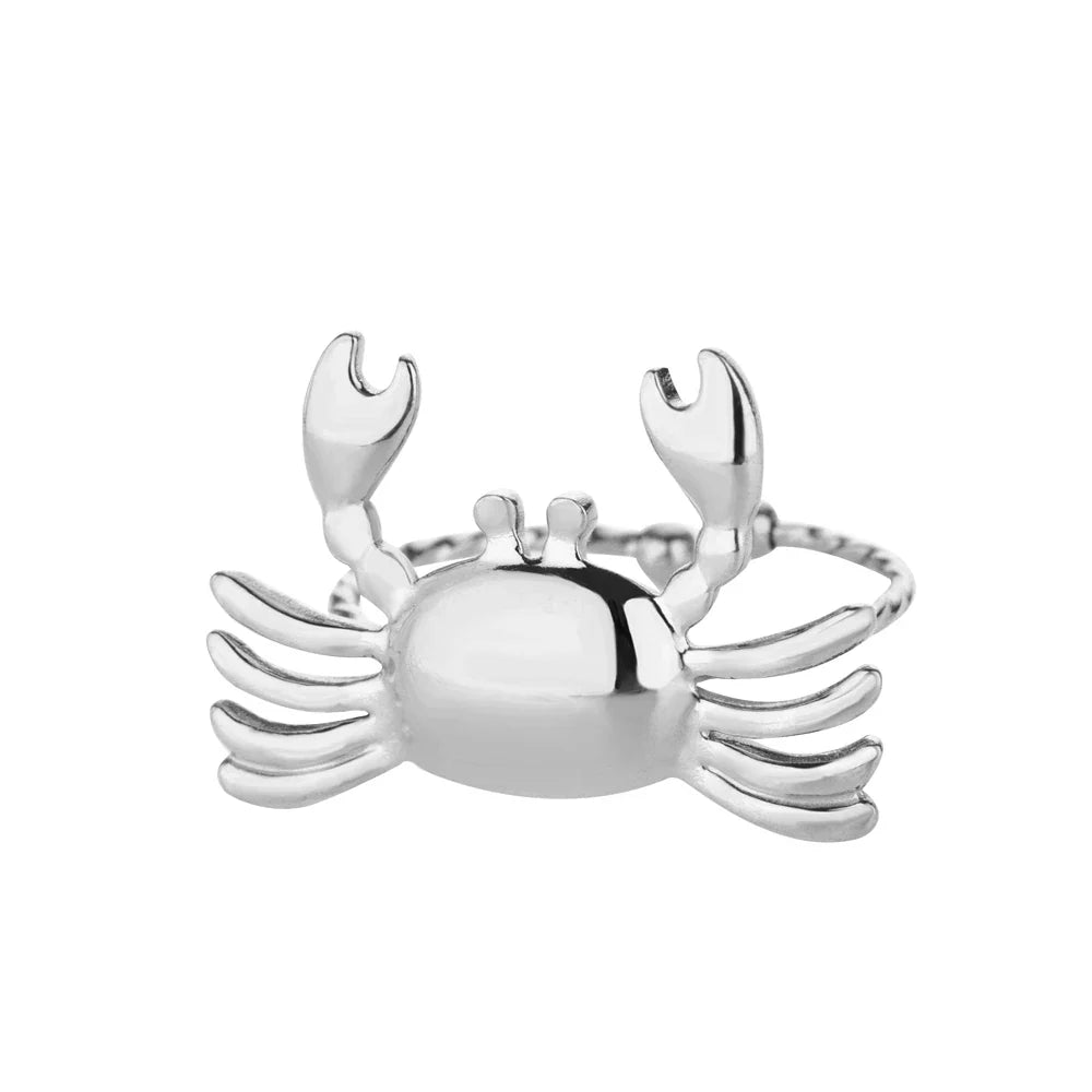 Stainless Steel Crab Rings for Women Gold Color Cute Animal Open Adjustable Ring Aesthetic Fashion Waterproof Jewelry Gift