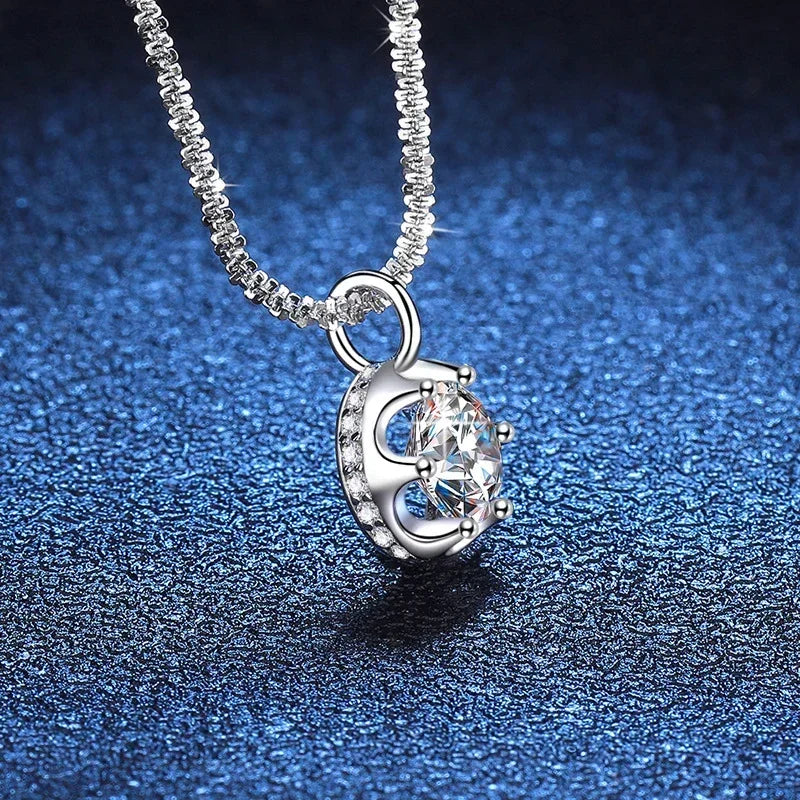 NeeTim 2ct Moissanite Necklace Pendant S925 Sterling Silver  Party Wedding Lab Dimond Gem Necklaces For Women with Certificate