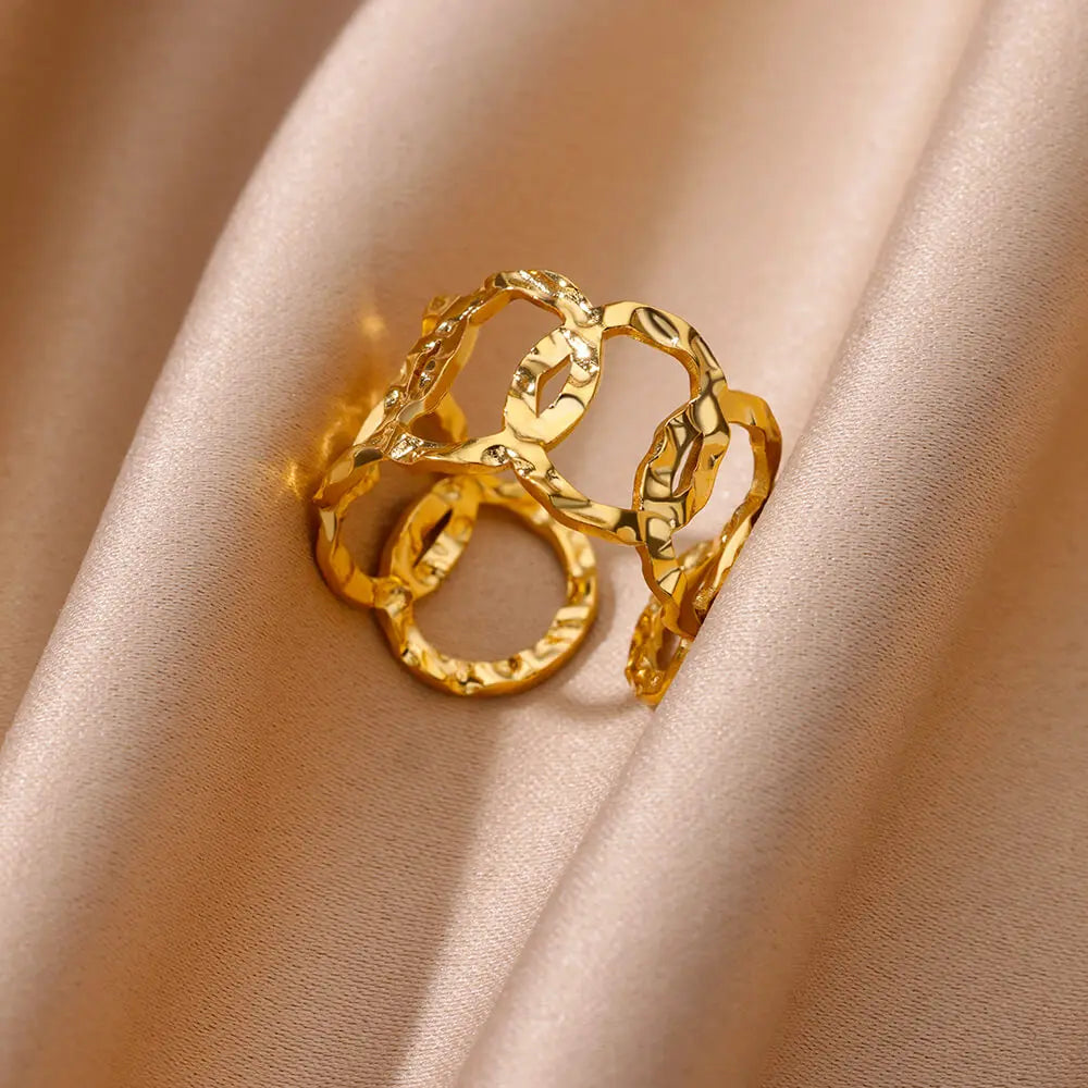 Gold Color Stainless Steel Multi Layer Rings for Women Hollow out Open Finger Ring Fashion Wedding Party Jewelry Gift 2024 New