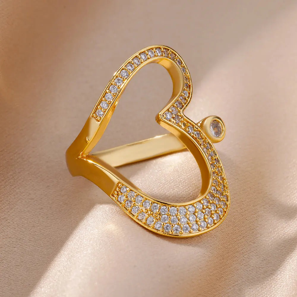 Zircon Chain Cross Rings For Women Vintage Gold Color Stainless Steel Geometric Open Ring Fashion Wedding Aesthetic Jewelry Gift