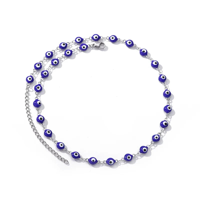 Zircon Evil Eye Pendant Necklace For Women Stainless Steel Turkish Eye Fatima Hand Chain Choker Collar Goth Jewelry onlyfans