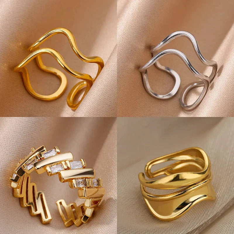 Minimalist Stainless Steel Line Open Rings For Women Gold Color Wedding Aesthetic Ring Designer Jewelry Accessories BFF anillo