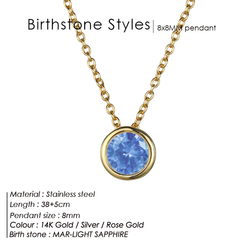 Classic Stainless Steel Necklace Women Designer Luxury Jewelry Gold Color Bride Statement 12 Birthstone Necklace