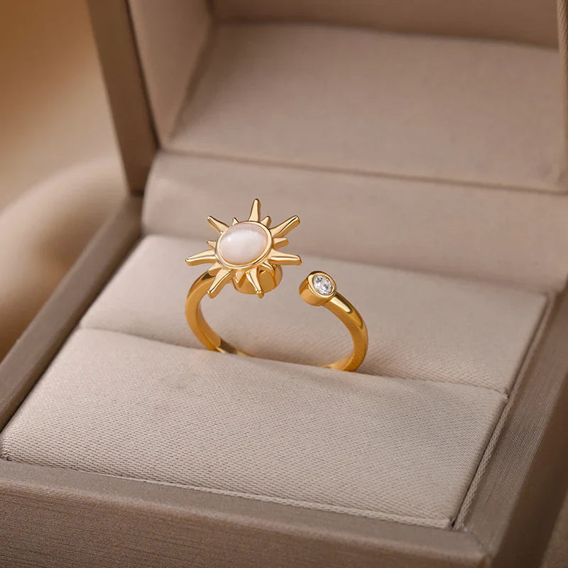 Anti Stress Anxiety Ring For Women Stainless Steel Sun Pendant Spinner Fidget Finger Rings 2024 Fashion Birthday Jewelry Gift