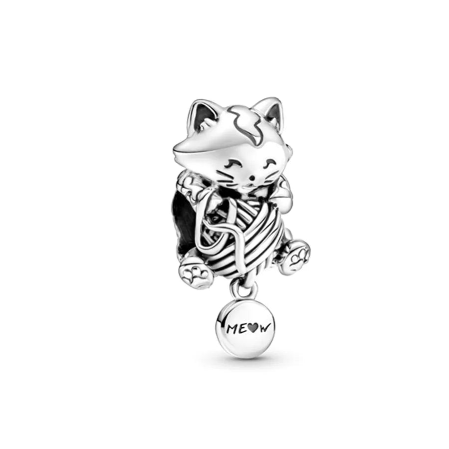 European New 925 Sterling Silver Spring New Pink Flower Ballon Cat Diy Beads Charm Fit European S925 Bracelet Bangles