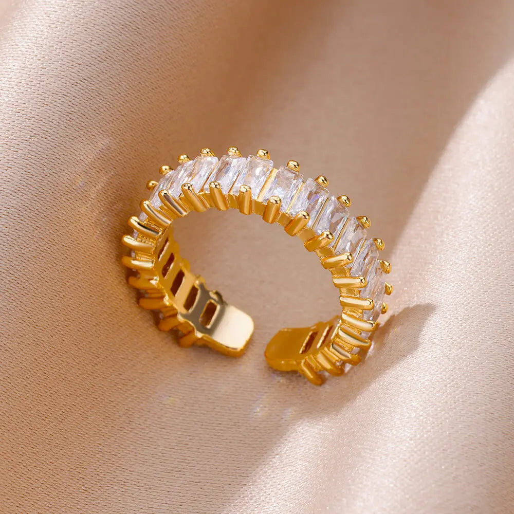 Colorful Zircon Rings For Women Gold Color Stainless Steel Fashion Cubic Zirconia Ring 2023 Trend Aesthetic Wedding Jewelry Gift
