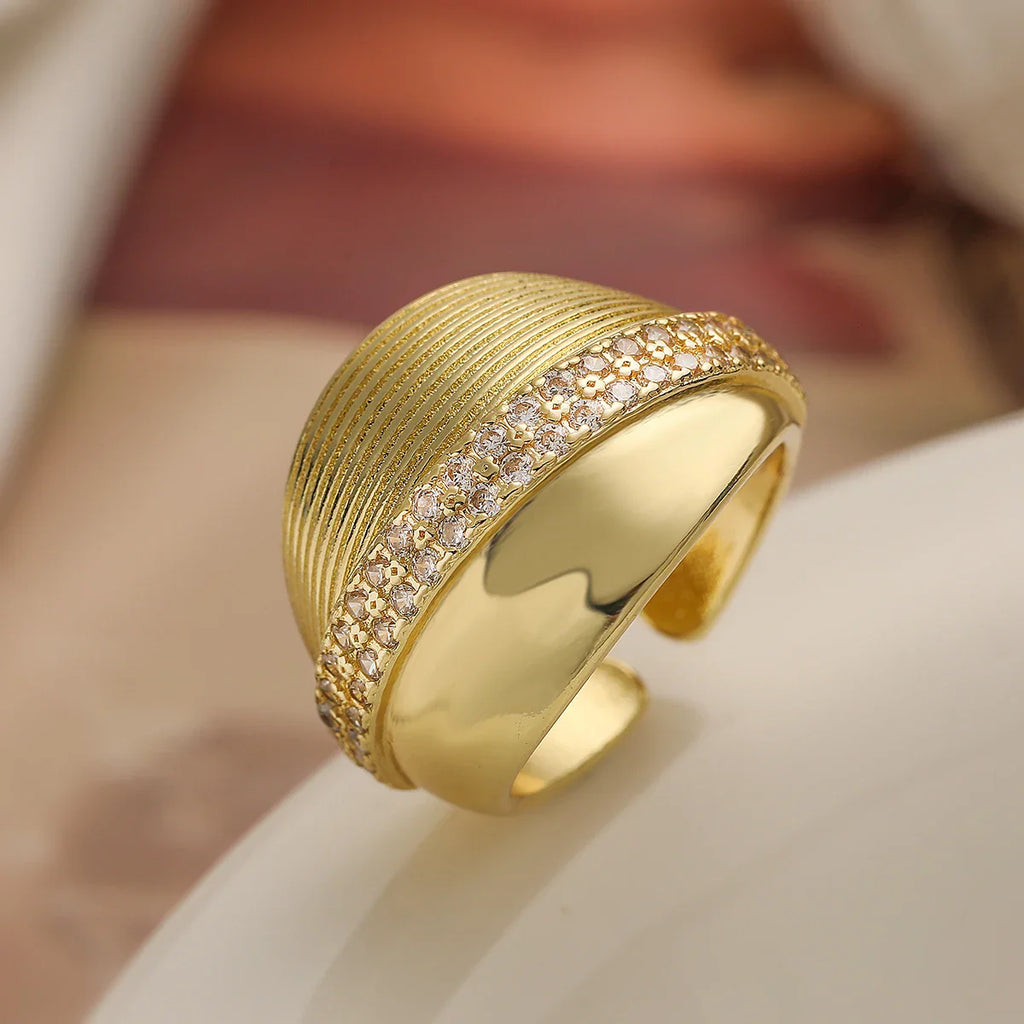NEWBUY Luxury AAA Cubic Zirconia Inlay Copper Wedding Jewelry Gold Color Statement Geometric Shape Open Design Rings For Women