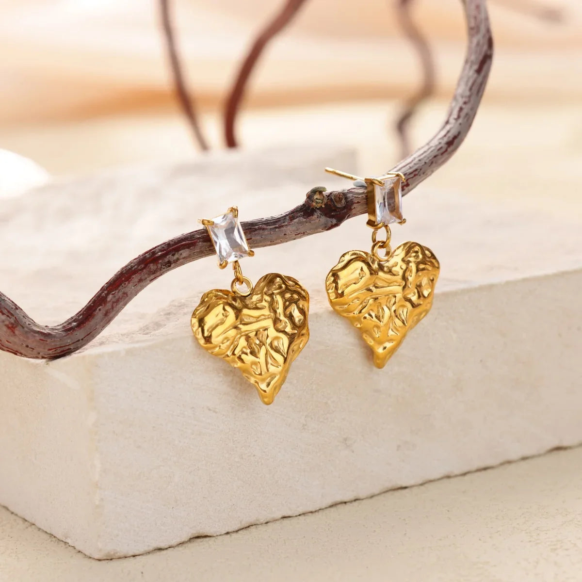 Vintage Gold Color Heart Hoop Earrings For Women Stainless Steel Geometric Piercing Earring Luxury Zircon Jewelry Wedding Gift