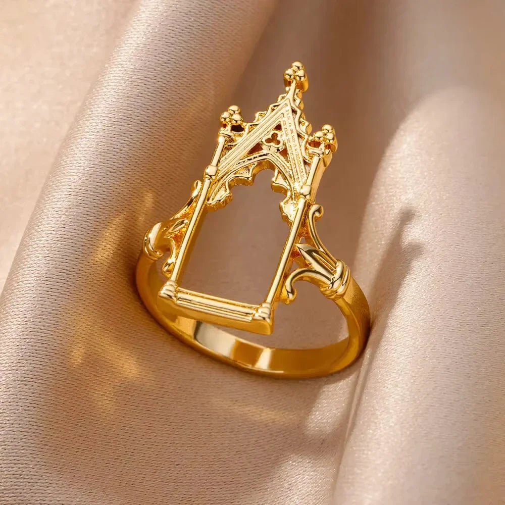 Vintage Ancient Greek Arethusa Goddess Coin Rings For Women Imitation Pearl Zircon Moon Stainless Steel Ring Fashion Jewelry