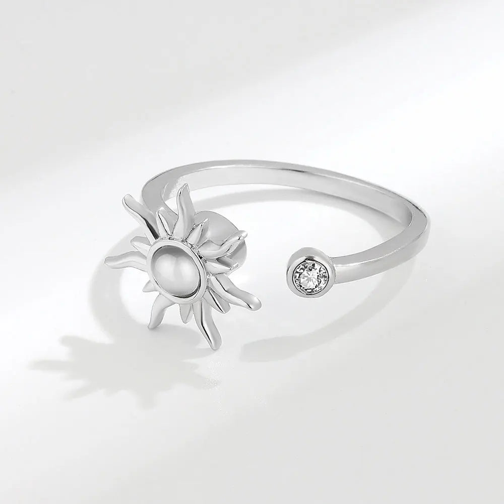 Sunflower Crystal Anxiety Relief Spinning Fidget Ring For Girls Rotate Freely Metal Copper Knuckle Ring Women'S Jewelry Gifts