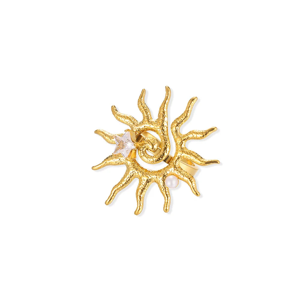 Stainless Steel Exaggerated Big Flower Rings For Women Gold Color Sunflower Finger Ring Female Fashion Aesthetic Jewelry Gift