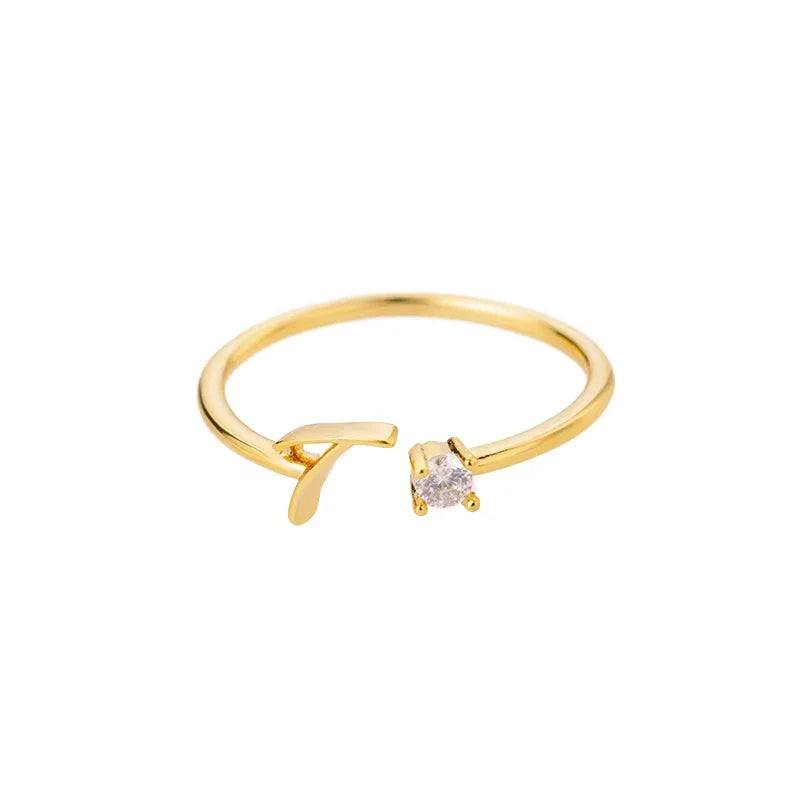 Zircon Initial Letter Ring for Women Stainless Steel Gold Color Alphabet Open Ring Trendy Wedding Birthday Aesthetic Jewelry