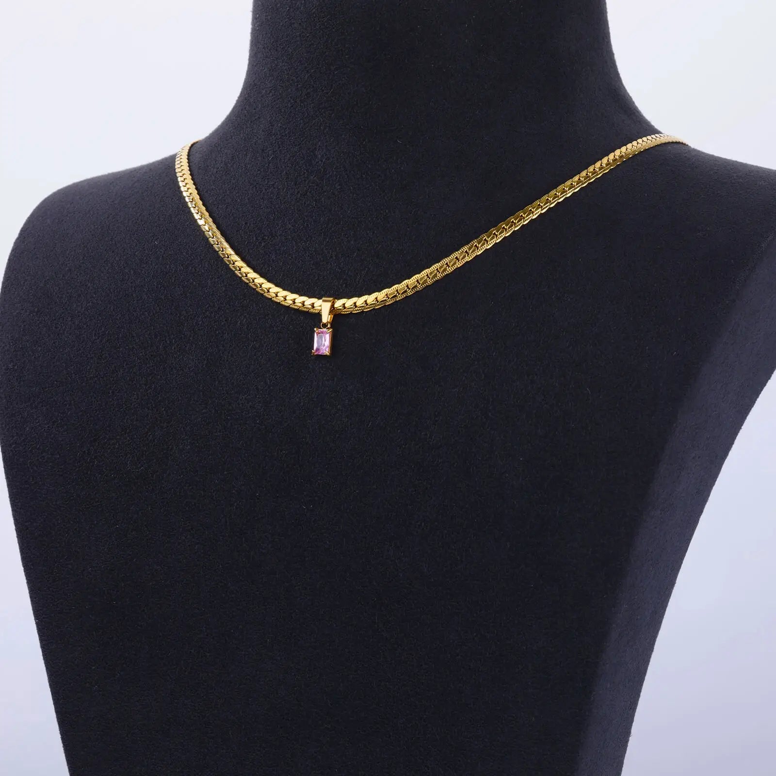 Vintage Square Zircon Thick Chain Necklace For Women Stainless Steel Gold Color Choker Necklace Wedding Waterproof Jewelry Gift