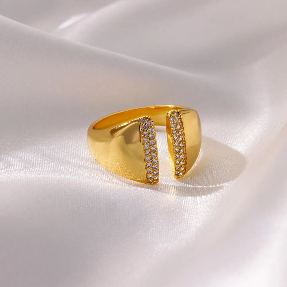 Zircon Geometric Rings For Women Luxury Stainless Steel Gold Color Open Ring Trendy Wedding Party Aesthetic Jewerly Gift Femme