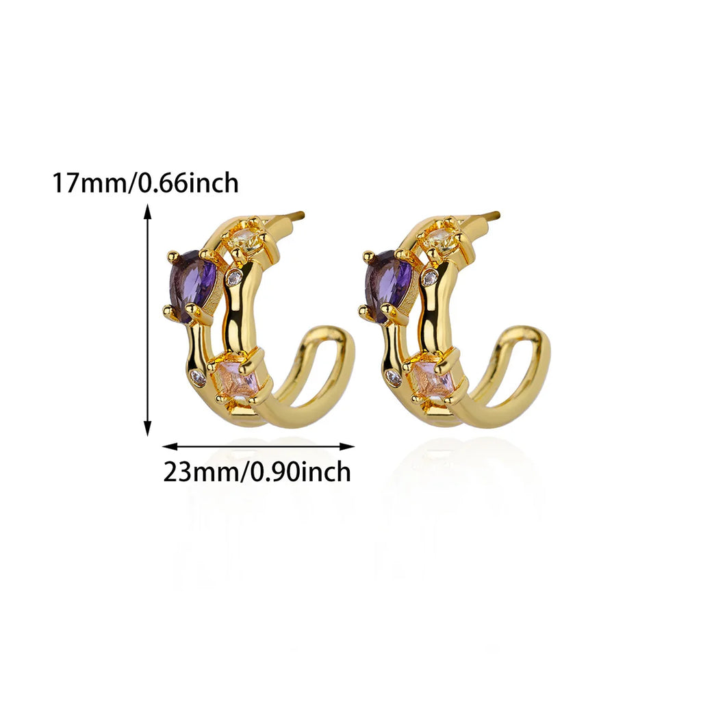 Zircon Geometric Hoop Earrings for Women Stainless Steel Gold Color Piercing Earring 2025 New Fashion Wedding Couple Jewelry