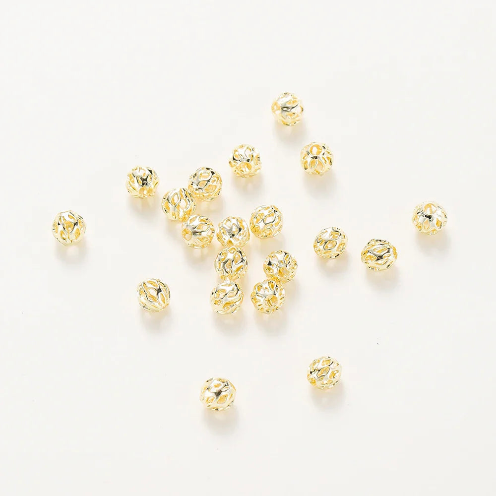 20pcs/bag 4mm 5mm 6mm 18K Gold Plated Hollow Round Spacer Bead Brass Charm Bracelet Beading For DIY Jewelry Making Accessories