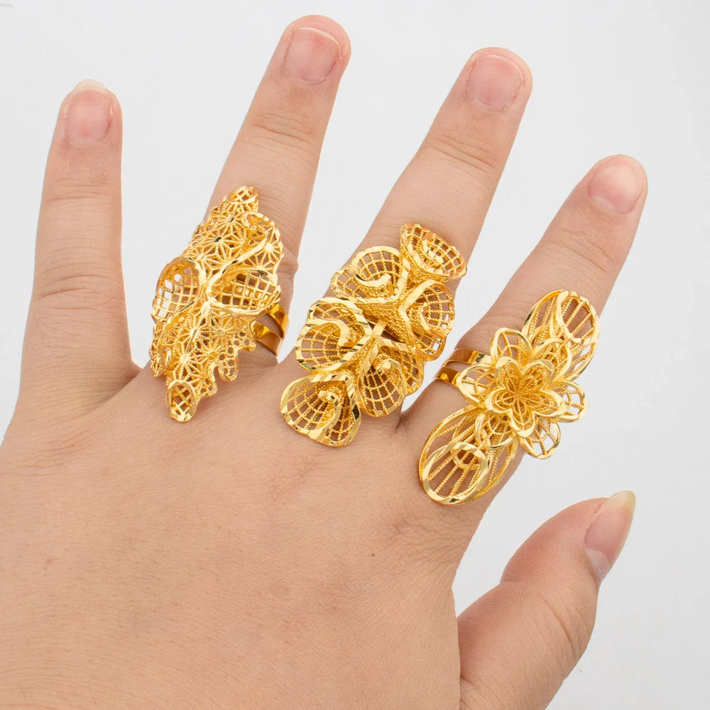 Luxury 18K Gold Plated Rings Copper Party Women Adjustable Long Rings Fashion Wedding Bride Round Opening Lady Finger Ring Gift