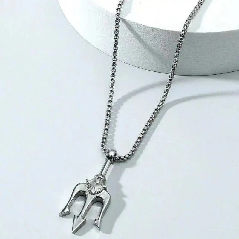 Street Men'sTitanium Steel Necklace Male Hipster Personality Hip Hop West Coast Style Trident Necklace Pendant