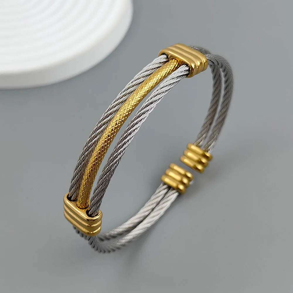 New three-layer steel wire mesh gold-plated stainless steel bracelet 18K, high quality waterproof couple bracelet, wife gift