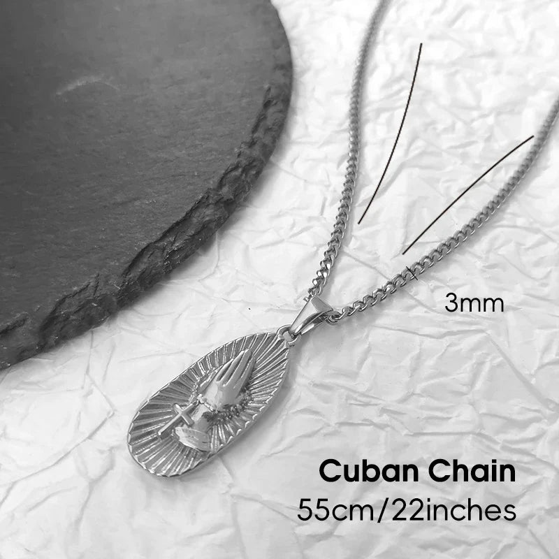 Hip Hop Praying Hands Necklace - Christian Buddhism Jewelry for Men Women | Gold Plated Stainless Steel Religious Gift