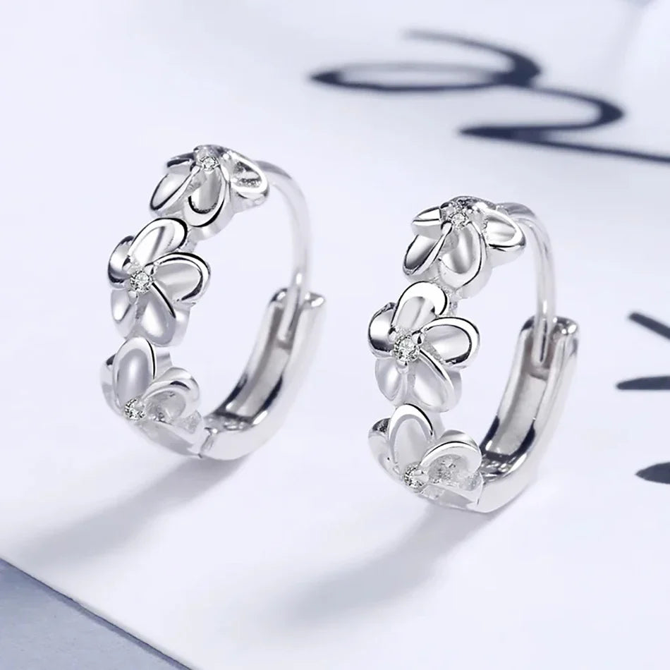 925 Sterling Silver Hoop Earrings With Sweet Flower Design Great For Everyday Wear Holidays And Gifts Vintage Bohemian Style