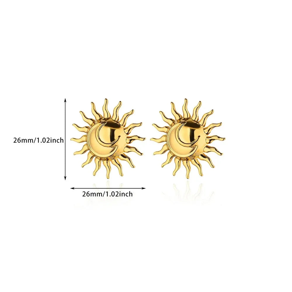 Vintage Stainless Steel Sun Earrings For Women Bohemian Sun Shine Earrings Irregular Fan Shaped Earrings Jewelry Party Gifts