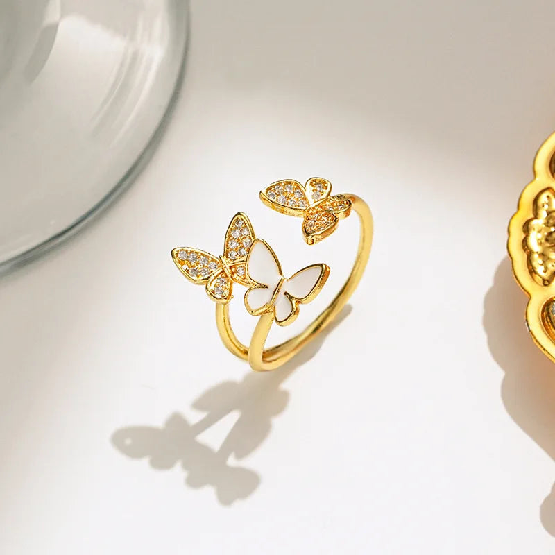 Fashion Luxury Zircon Butterfly Rings for Women Stainless Steel Open Finger Ring Trendy Wedding Party Aesthetic Jewelry Gift