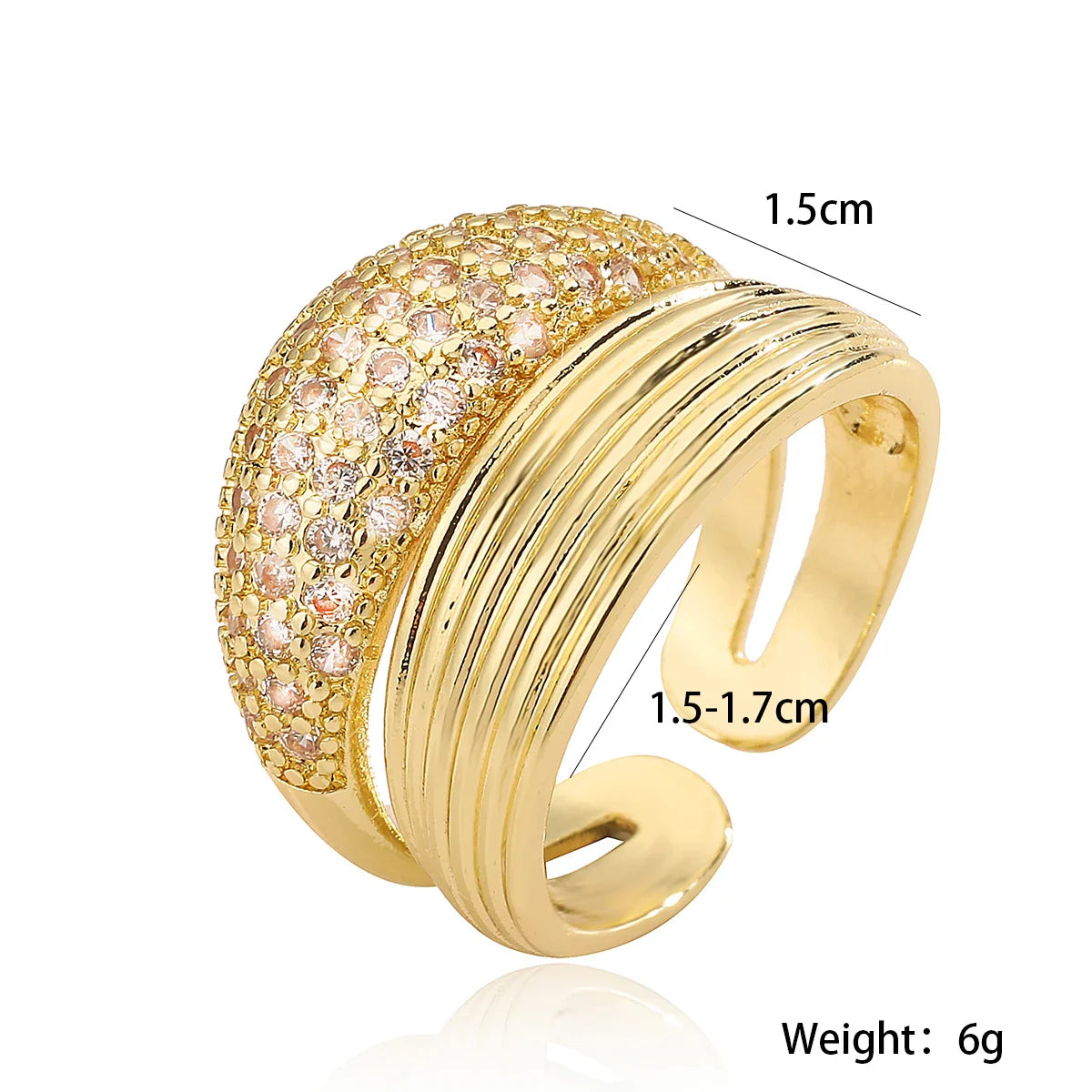 NEWBUY Luxury AAA Cubic Zirconia Inlay Copper Wedding Jewelry Gold Color Statement Geometric Shape Open Design Rings For Women