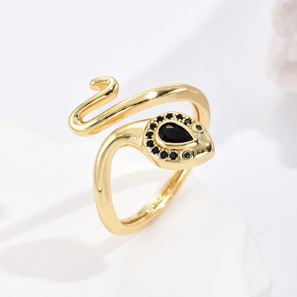 NEWBUY Fashion 6 Colors Enamel Expoxy Snake Open Rings For Women Luxury AAA Cubic Zirconia Pave Setting Copper Jewelry Female