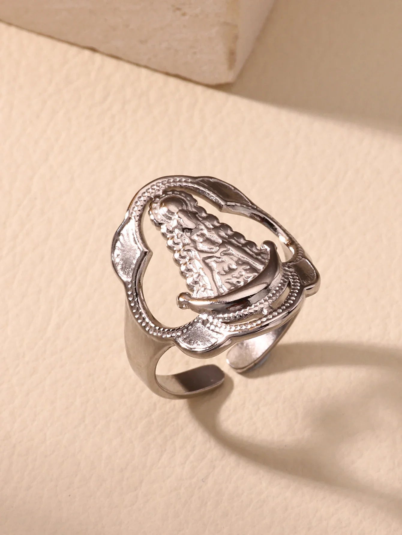 Vintage Virgin Mary Open Ring For Women Stainless Steel Gold Color Religious Ring Jesus Christian Jewelry Party Gift ﻿