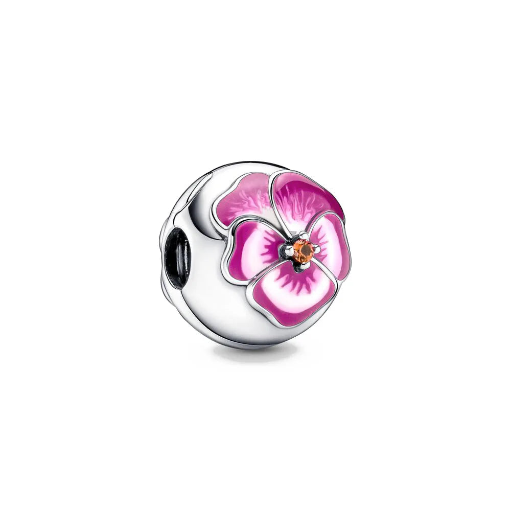 European New 925 Sterling Silver Spring New Pink Flower Ballon Cat Diy Beads Charm Fit European S925 Bracelet Bangles