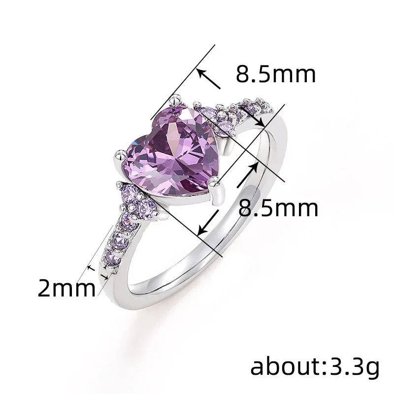 925 Sterling Silve Sparkling Zircon White Purple Elegant Love Heart Rings for Women Party Engagement High Quality Fine Jewelry